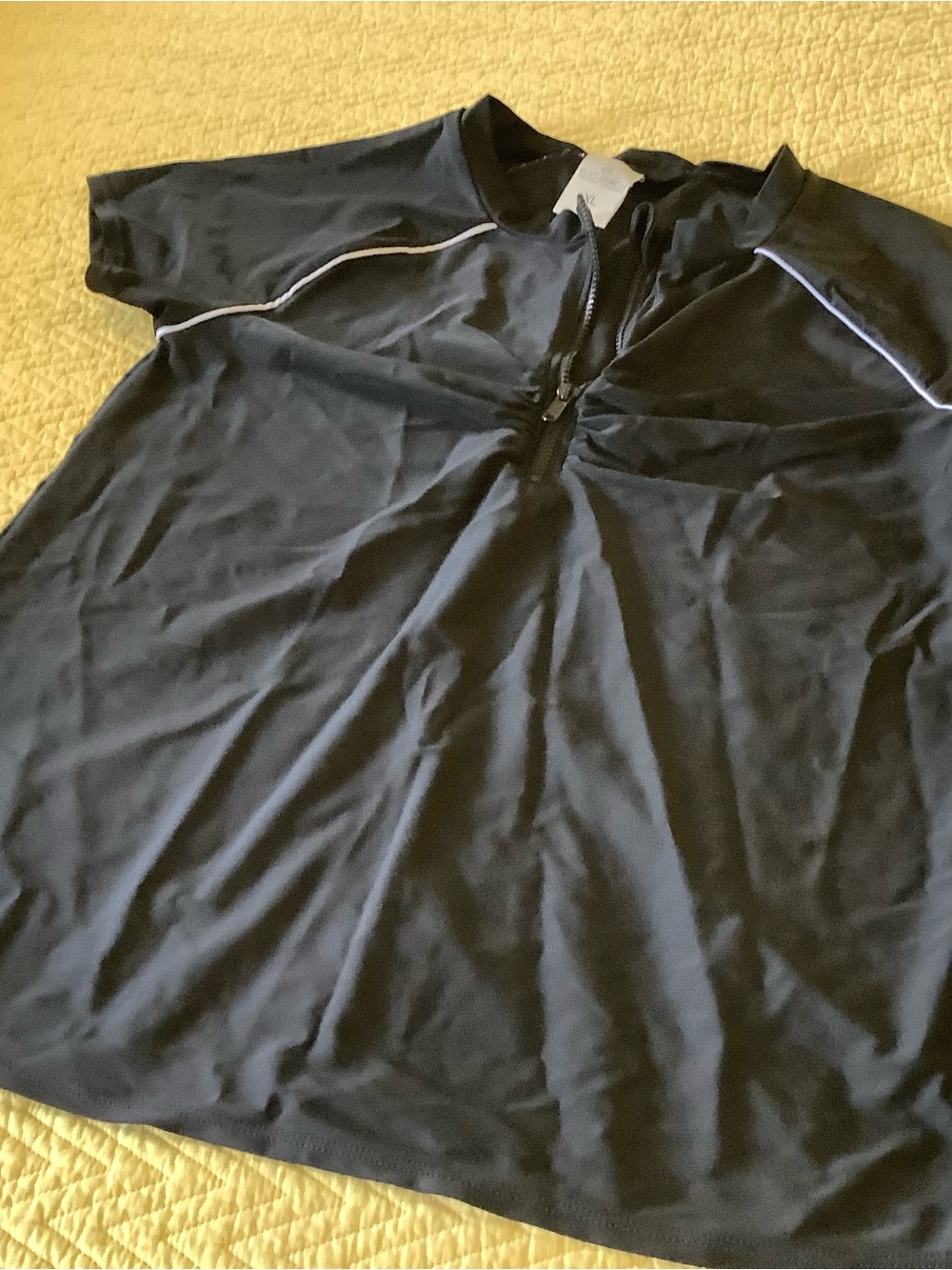 Women’s Black Short-Sleeve Athletic Swim Zip Shirt / Eco Beach brand